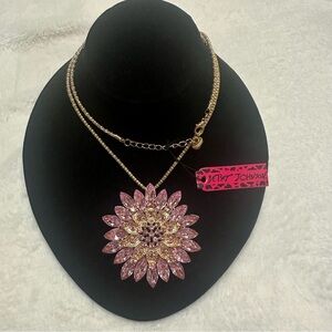 Betsey Johnson Pink and Gold Sunflower Rhinestone Necklace